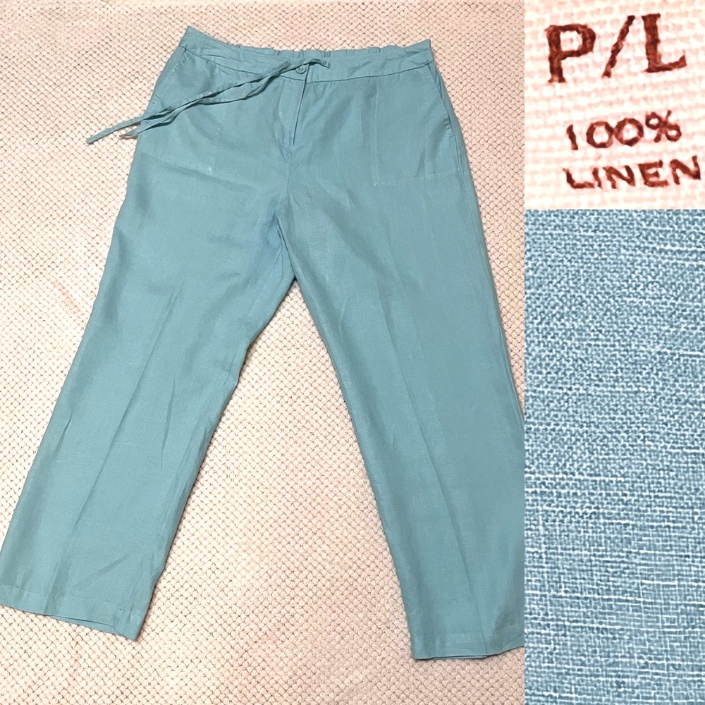 Linen Pants Pale Aqua - PL - Charter Club - See Measurements -  Stay Cool